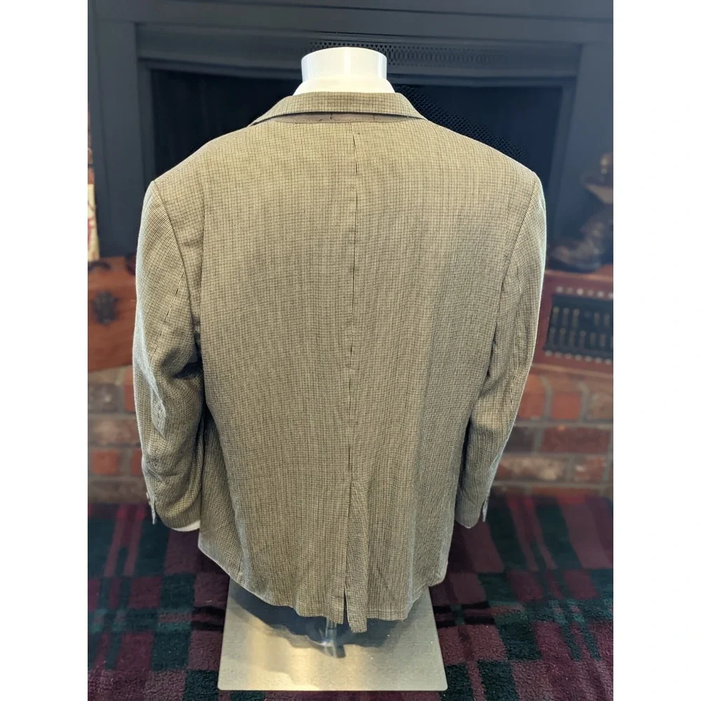 46R Lauren Ralph Lauren‎  Brown Black Tan Tooth 100% SILK Jacket Blazer Coat